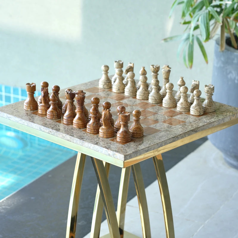 21" Marble Chess Table - Gold Stand Edition