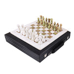 Marble 38cm Chess set with Storage Box - White & Green