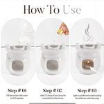 Instructions on how to use a white oil burner with steps shown.