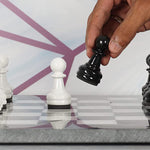 15 Inch Black and White Metallic Chess Set with Extra Queen -  Board game