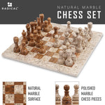 Fossil Coral and Dark Brown Premium Quality Marble Chess Set-15 Inches