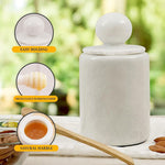  6" Marble Honey pot with Dipper Lid For breakfast & kitchen countertops