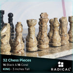 Fossil Coral and Black High Quality Marble Chess Set