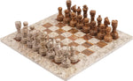 Fossil Coral and Dark Brown Premium Quality Marble Chess Set-15 Inches