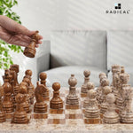 Fossil Coral and Dark Brown Premium Quality Marble Chess Set-15 Inches