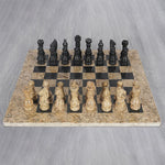 Fossil Coral and Black High Quality Marble Chess Set