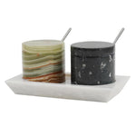 Salt Cellar with Lid, Spoon and Tray - Marble Serving Tray