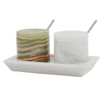 Salt Cellar with Lid, Spoon and Tray - Marble Serving Tray