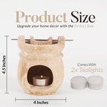 Decorative oil burner with tealights on a white background, showing product size and features.