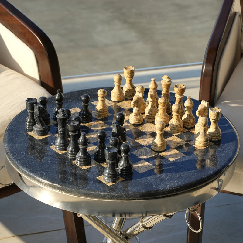 20 Round Marble Chess Table – Silver Stand Edition