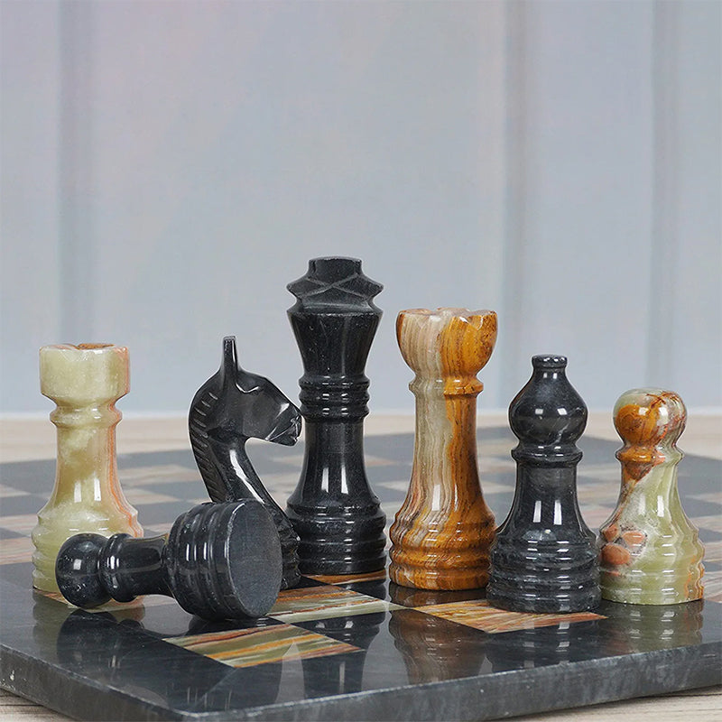 Marble Black & Multi Green Premium Quality Chess Game Figures - Suitable for 16 - 20 Inches