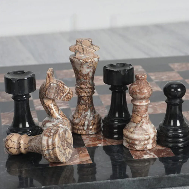 Marble Black and Marinara Premium Quality Chess Game Figures - Suitable for 16 - 20 Inches