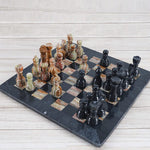 Black And Multi Green Handmade 15 Inches Premium Quality Marble Chess Set_chess set_chess game