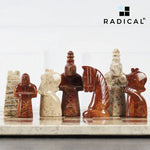 Coral and Red Antique Handmade 15 Inches Premium Quality Marble Chess Set