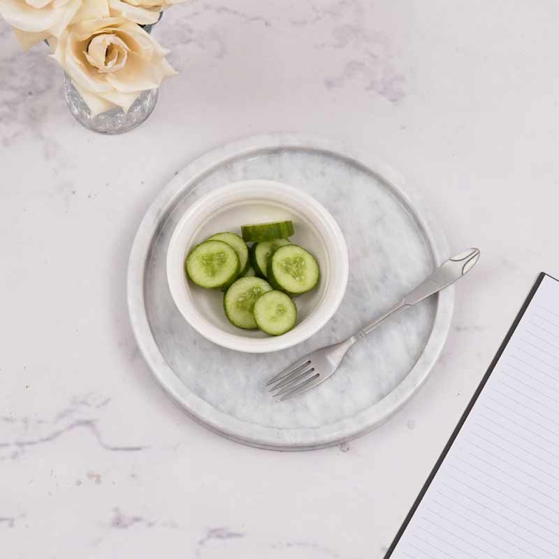 Fancy Handmade Marble Round Tray - Serving Tray