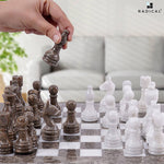 Grey Oceanic and White Handmade 12 Inches High Quality Marble Chess Set