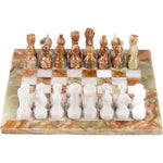 Handmade Green Onyx and White 12 Inches Full Marble Chess Set