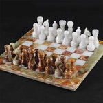 Handmade Green Onyx and White 12 Inches Full Marble Chess Set