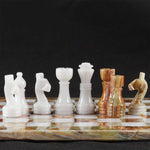 Handmade Green Onyx and White 12 Inches Full Marble Chess Set