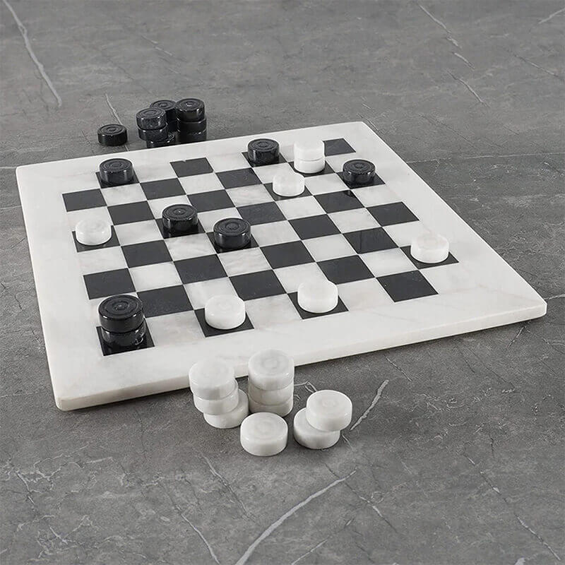 white and black handmade 15 inch marble checker game,checker set