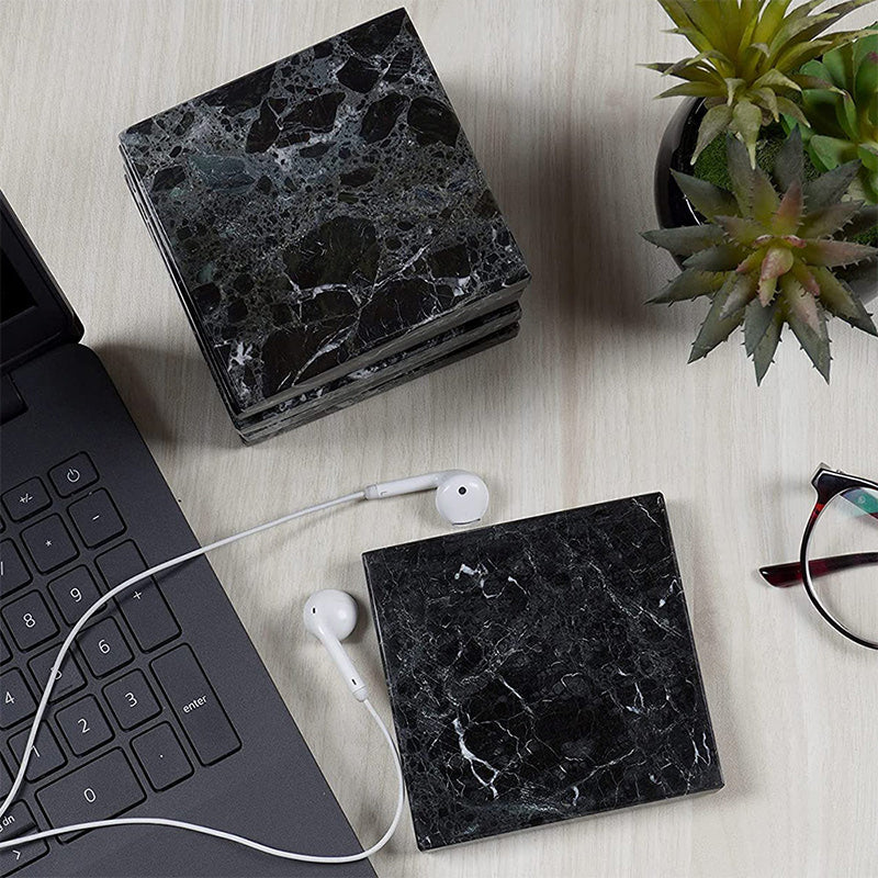 Natural Marble Set of 6 Kitchen Square Coaster Plates